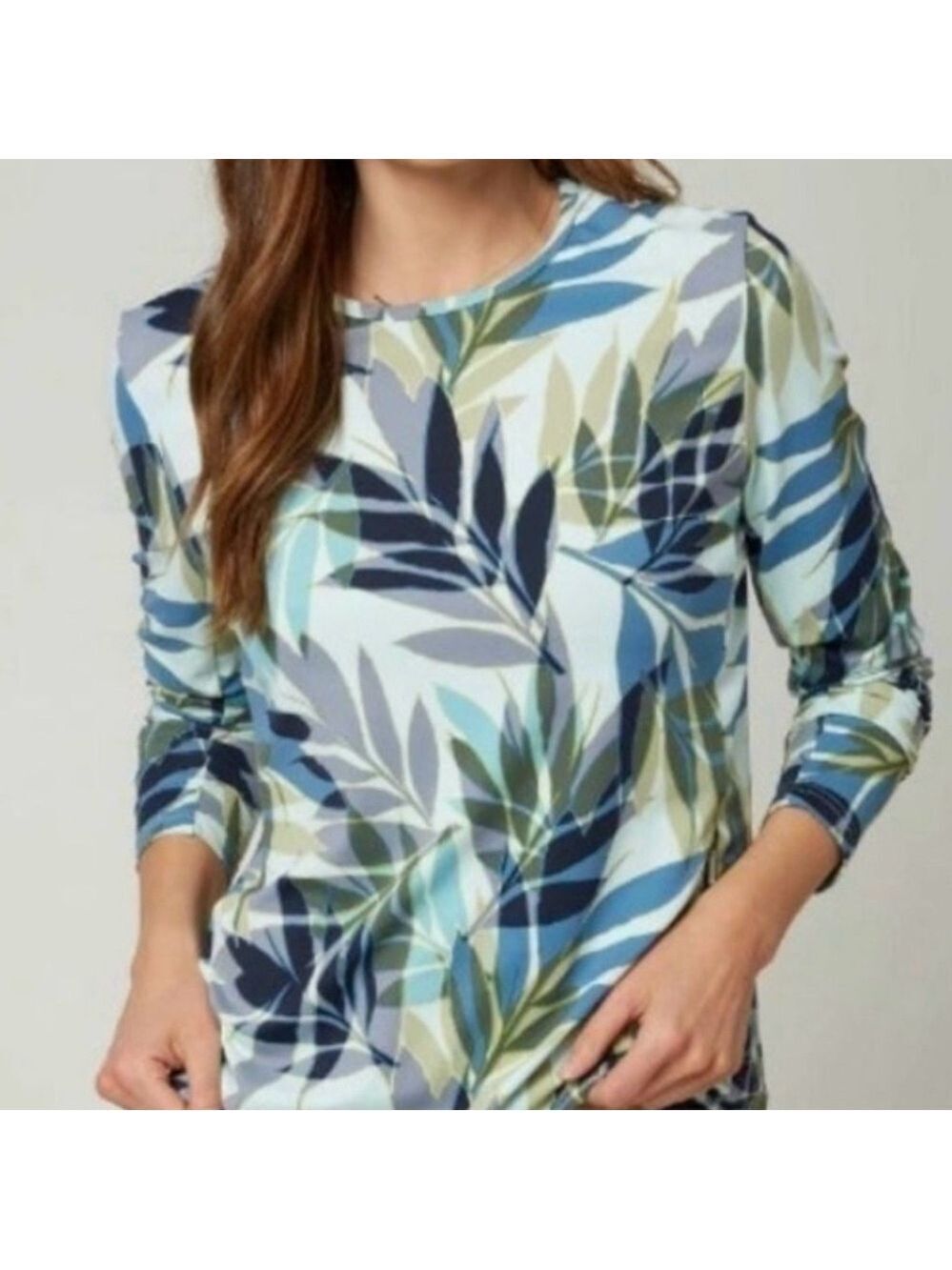 Hang Ten Women's Long Sleeve UV Protection Shirt L Multicolor Tropical Print